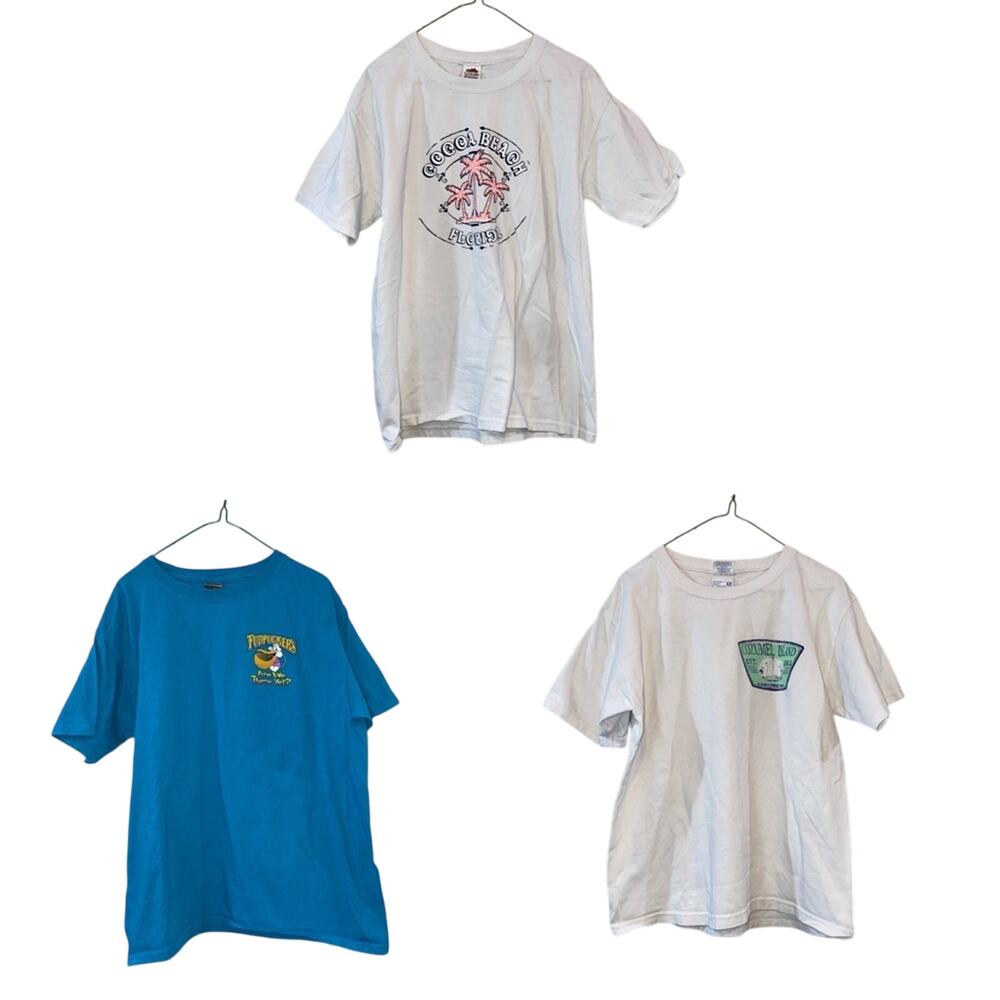 Youth Graphic T Shirt Lot 3 Blue White Beach Surf Tees M L Bundle
